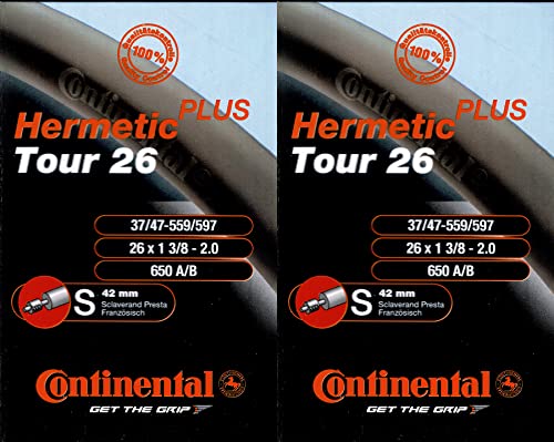 Continental Tour 26 Hermetic Plus - Manguera de aire (2 unidades, 26 pulgadas, SV (37/47-559/597) SV 42 mm