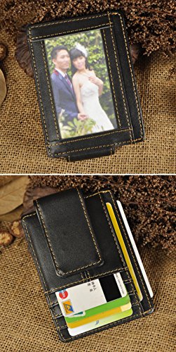 Image of Le'aokuu Genuine Leather Magnet Money Clip Credit Card Case Holder Slim Wallet