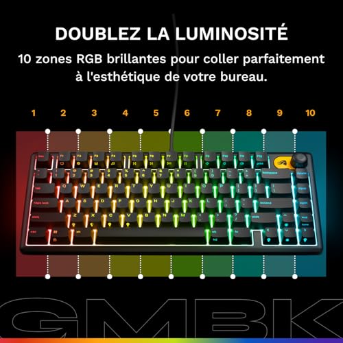 Glorious Clavier Gaming GMBK 75% (Disposition ISO FR) - Capuchons MX remplaçables, USB détachable, IP57 résistant Eau/poussière, RGB 10 Zones, Switchs Silencieux - 321x137x41mm – Image 4