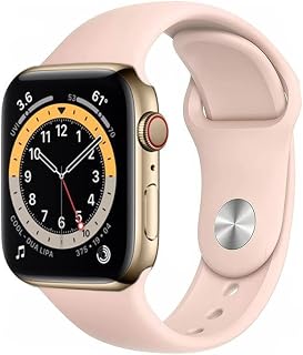 Apple Watch Series 6 (GPS + Cellular, 44mm) Gold Stainless Steel Case with Pink Sport Band (Renewed)