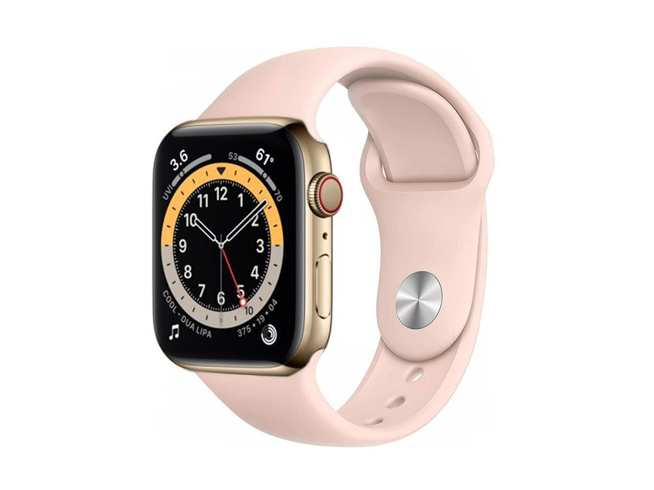 Apple Watch Series 6 GPS Cellular 44mm Gold Stainless Steel Case with Pink Sport Band Renewed