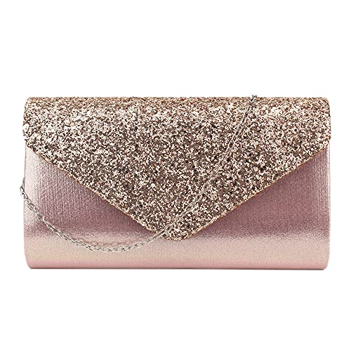 MEGAUK Pochette à paillettes pour femme - Élégant - Sac de soirée brillant - Sac à main - Avec chaîne - Pour mariage, bal de promo, fête, 06274 rose, 24*5*14cm Cover