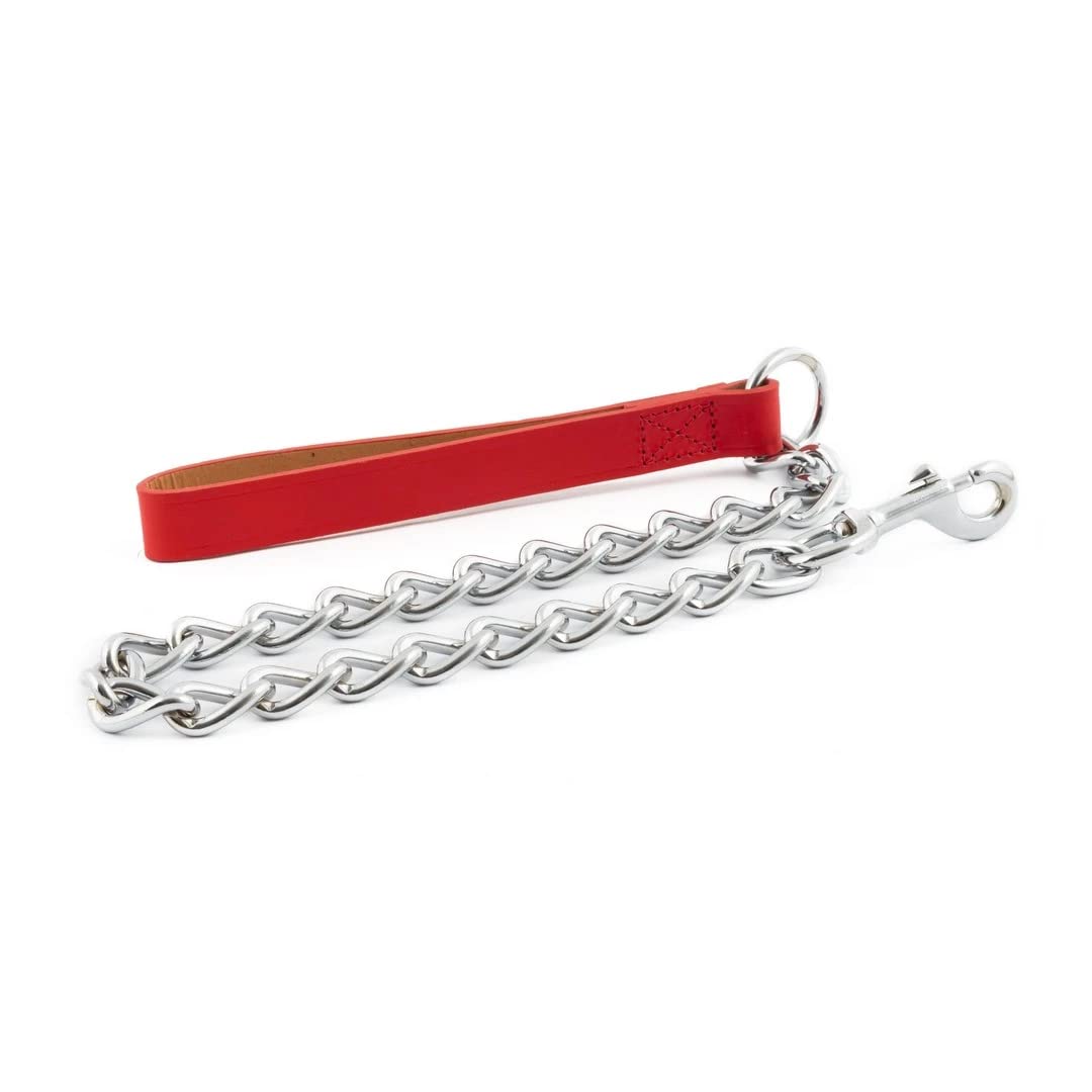 Ancol Leather Extra Heavy Chain Lead Red 80cm