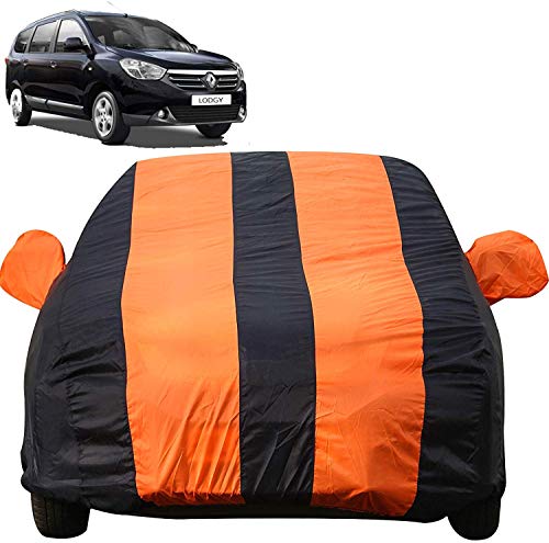 Image of Autofact Car Body Cover for Renaults Lodgy (Mirror Pocket, Premium Fabric, Triple Stiched, Fully Elastic, Orange /Blue Color)