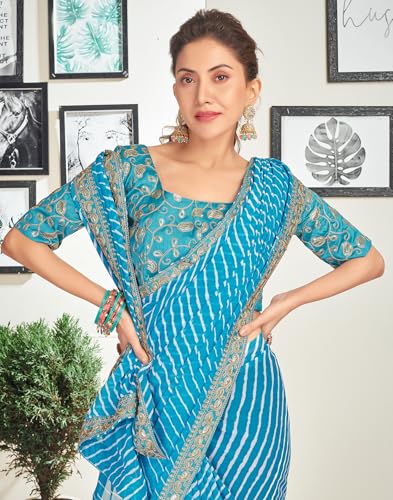 Image of SIRIL Women's Georgette Bandhani Printed Saree With Unstitched Blouse Piece