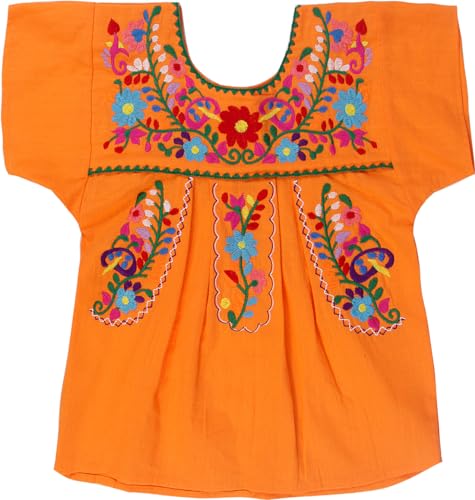 Image of YZXDORWJ Mexican Blouse for Girls Traditional Embroidered Summer Short Sleeve Peasant Blouse for Kids