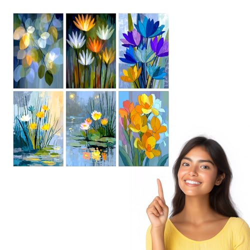 Image of SiddArtify Floral Wall Art Prints Set - Abstract Flower Poster Decor for Living Room Bedroom Office - 8x12 Sticker Pack of 6