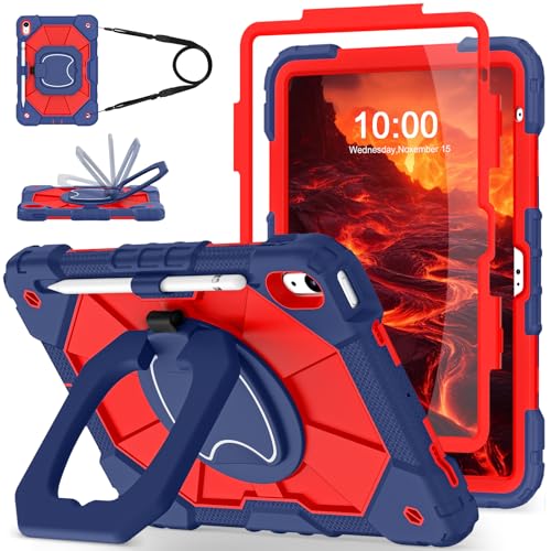 Image of WESOROL Case for iPad (A16) 11th 2025 (11-inch) /iPad 10th Generation 2022(10.9 inch),Military Grade Shockproof Cover for i Pad 11 /10 Gen with Rotating Stand Screen Protector Pencil Holder,Navy Red