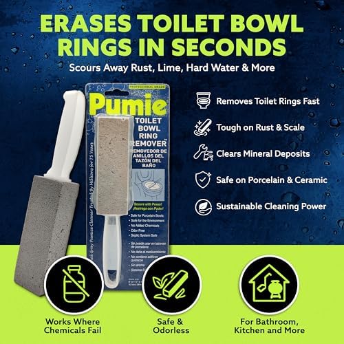 Image of PUMIE Pumice Stone Toilet Bowl Cleaner (4-Pack) - Toilet Pumice Stone with Handle - Heavy Duty Scouring Stick for Rings, Bowls, Hard Water Stains, Lime, Rust, Sink - Includes Handle for Easy Use