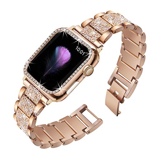 Mesime Compatible For Apple Watch Band With Screen Protector Case, Jewelry Replacement Band 45Mm 44Mm 42Mm 41Mm 40 Mm 38Mm 2 Pack Bling Protective Cover For Iwatch Series 8/7/6/5/4/3/2/1/Se Women #TOP2