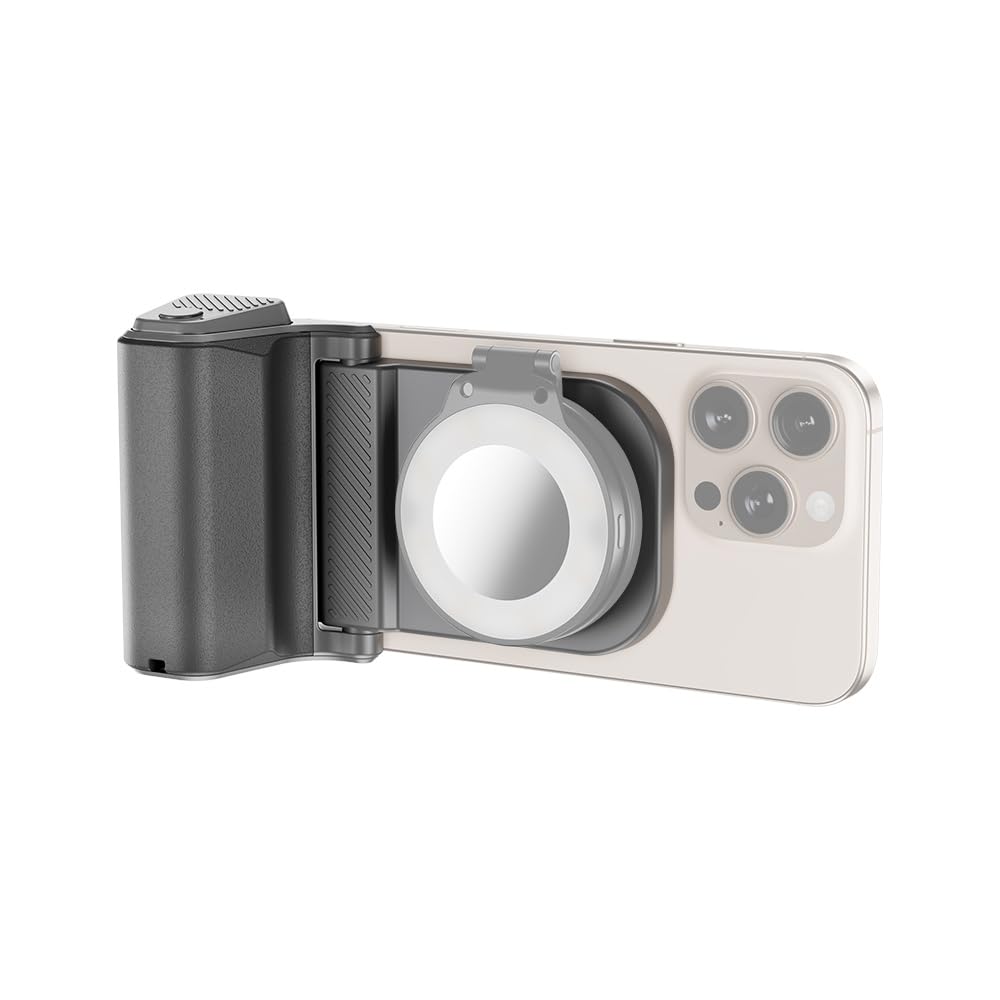JJC Magnetic Poignée magnétique pour téléphone Portable avec télécommande Bluetooth et Support Vertical pour iPhone 17 16/15/14/13/12 et Android Gris