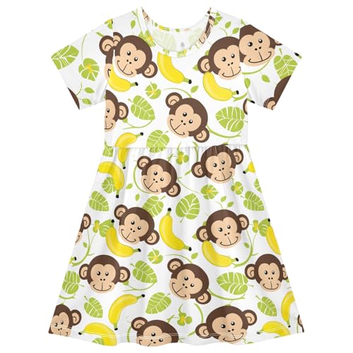 Monkey Face Banana Toddler Dress Girls Summer Short Sleeve T-Shirt Dress Casual Outfit