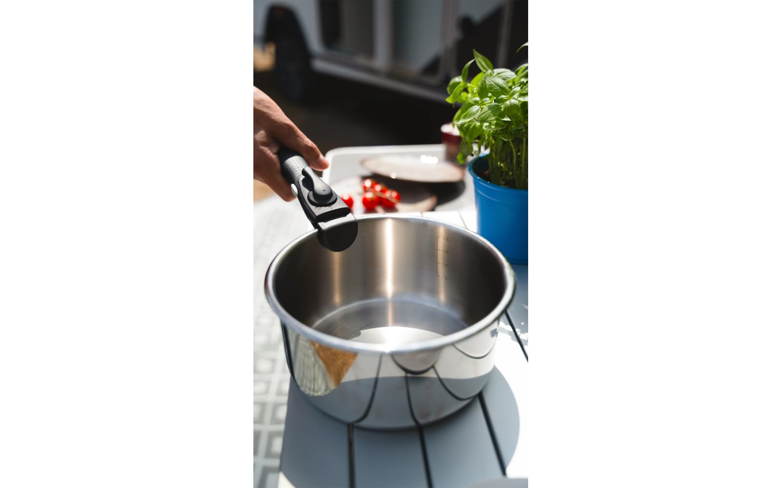 BERGER BlueOak Topfset Induktion 6-TLG. | stapelbares Kochtopf Set mit Pfanne, Glasdeckel & Pfannengriff | Induktions Töpfe Set aus Edelstahl geeignet für Camping & Küche