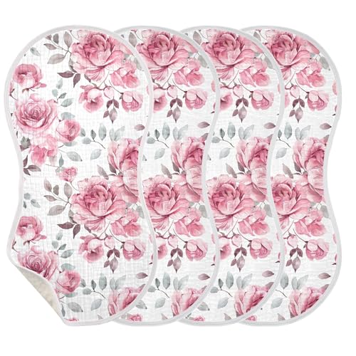 xigua Flowers Baby Burp Cloths for Newborn Boys and Girls 4 Pack, Soft & Absorbent Cotton Baby Burp Cloth, Baby Washcloths, Newborn Towel, Burp Rags3