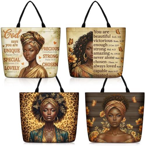 Image of Silkfly 4 Pack African American Tote Bags Gifts for Black Women Shoulder Handbag Afro Satchel Sister Bag for Work Travel