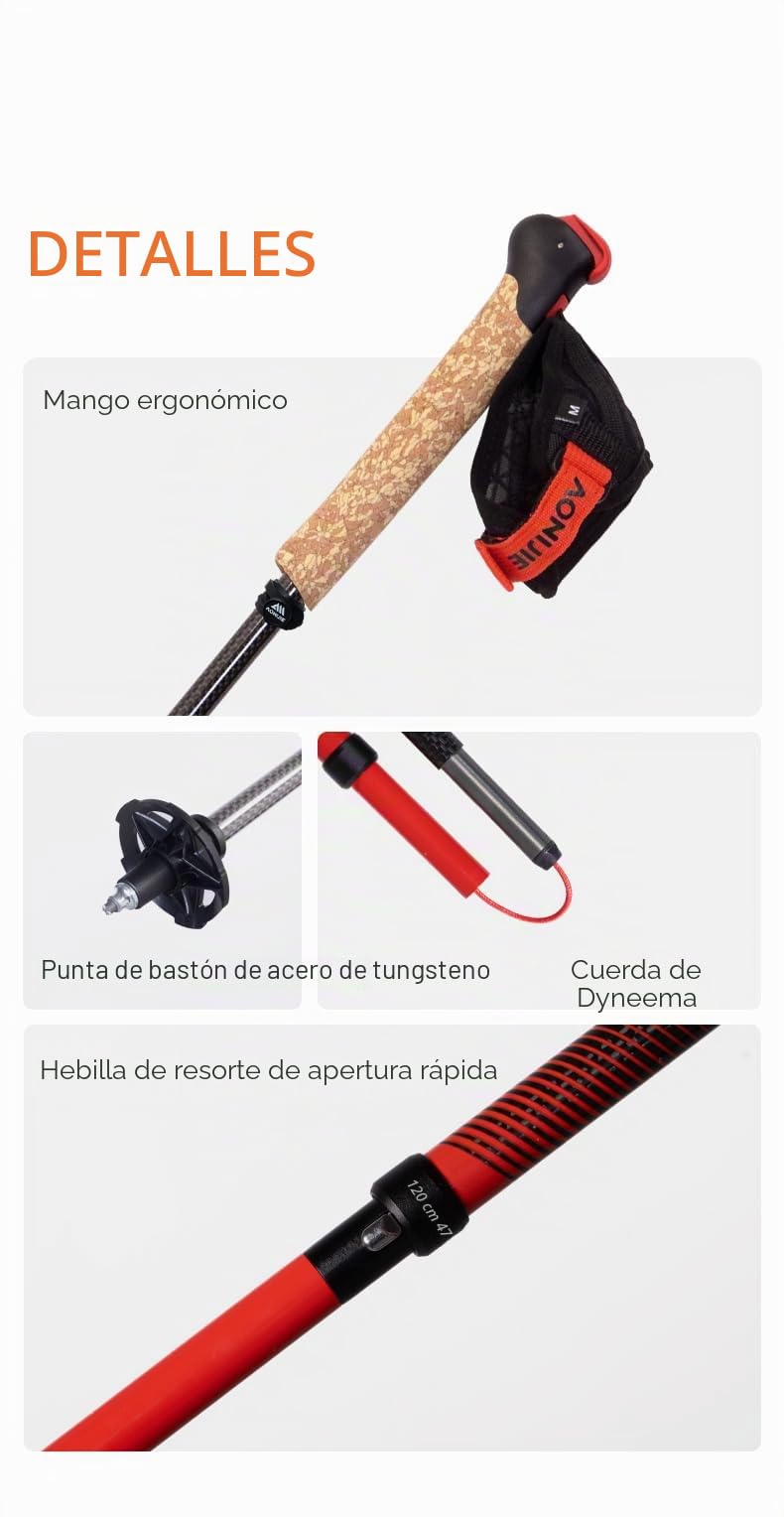 Bastones de trekking plegables, AONIJIE, Canbo fibra ligera bastones de senderismo, para correr bastones con mango absorbente, enviar par