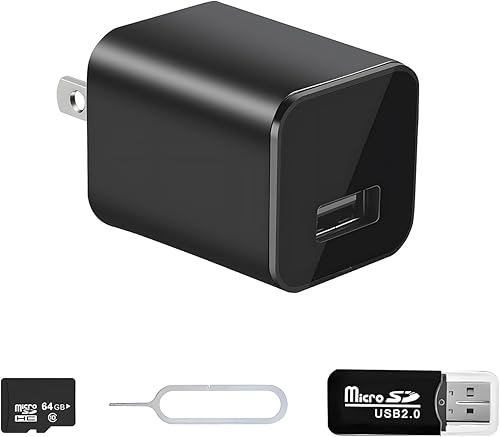 Cámara cargadora - Cámara pequeña de 1080P con detección de movimiento - Cámara de niñera para seguridad interior en el hogar - Tarjeta Micro SD de