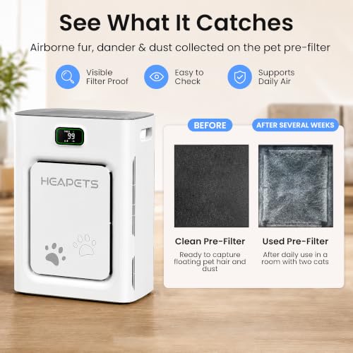 Image of Pet Air Purifier for Home 2500 Sq Ft, H13 HEPA Double-Sided Filter with Washable Pre-filter,APP Control,for Pet Hair Dander Odor Allergies Smoke Dust,PM2.5 Air Quality Monitor,Auto Mode,P358 Cat Perch