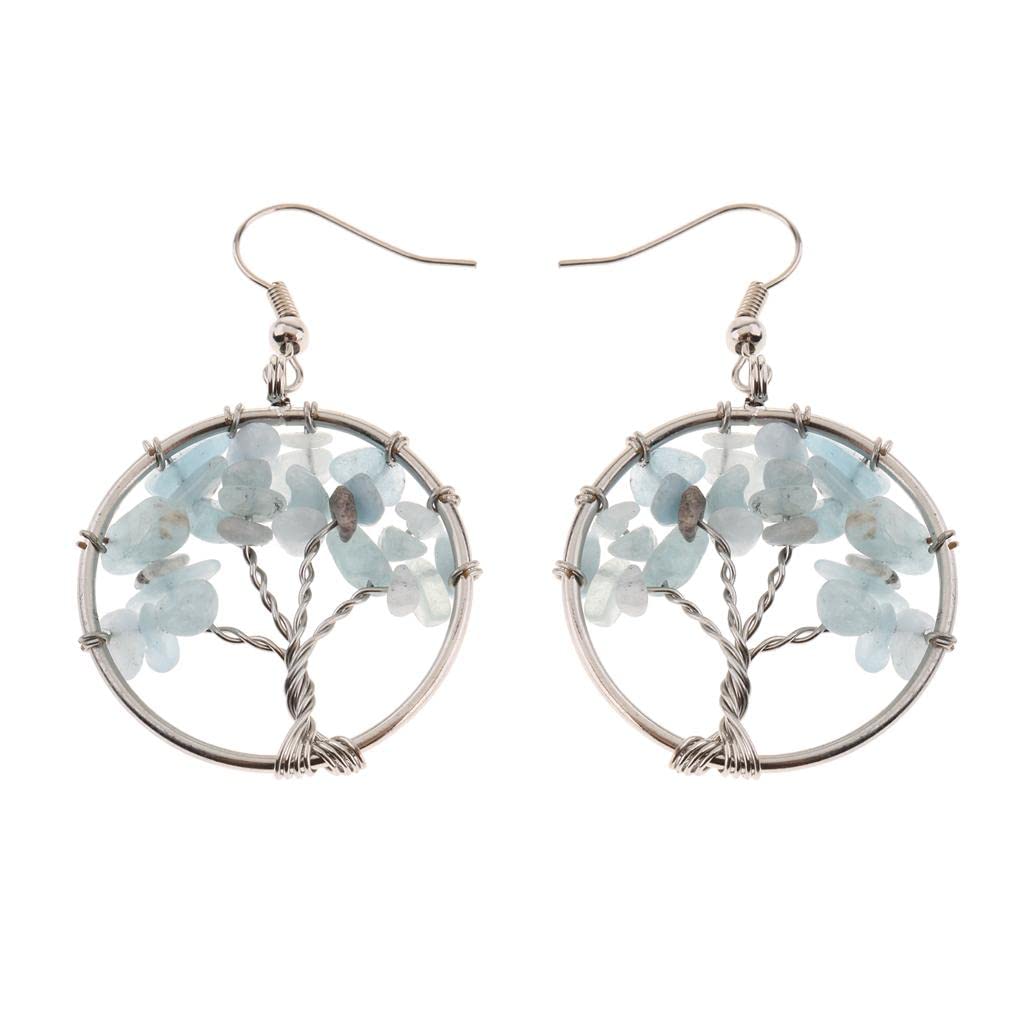 COMBRWomen Vintage Gemstone Tree Of Life Dangle Earrings Jewelry Light Green
