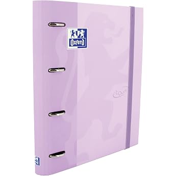 Oxford Touch Folder 4 Rings A4 Hard Cover Rubber Closure 5 x 5 Grid Inserts and 5 Coloured Ribbons Sticker Sheet Mauve