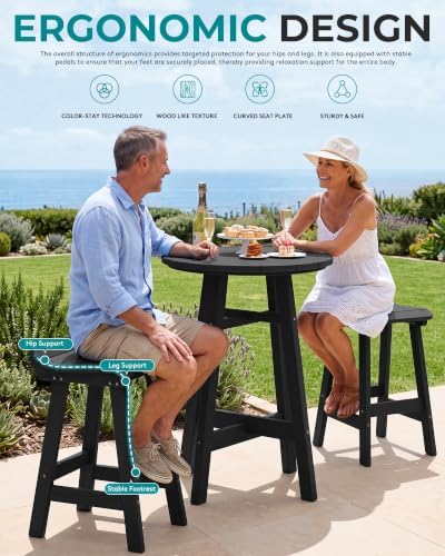 SERWALL 3-Piece HDPE Patio Bar Table Set (with 2 Bar Stools), Black - 3