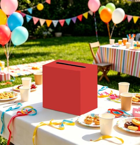 Image of SietDESEO Red Card Box for Graduation Large Cardboard Gift Card Box Holder for Wedding Reception Birthday Graduation Baby Shower Raffle Ticket Box with Slot