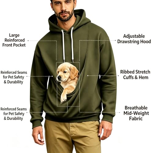 Men's Pet Carrier Hoodie Kangaroo Pocket Cat Dog Casual Fall Sweatshirt - image 4