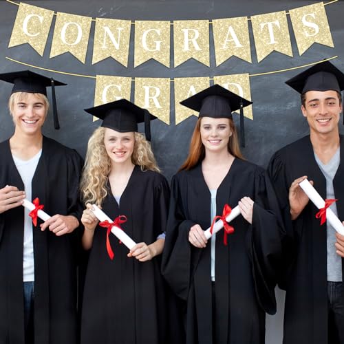 Image of Hoogict Graduation Decorations Congrats Grad Banner Gold Graduation Party Banner Congratulations Banner Class of 2026 Sign Garland Decorations for Any Schools or Grades