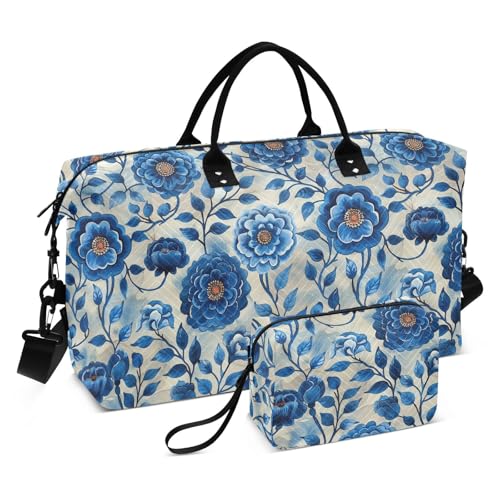 Duffel Bags Chinese Elaborate-style Painting Tribal Blue Gym Bag with Adjustable Strap for Gym 2 Pcs Set maletas para gimnasio