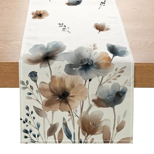 Runner da tavola primaverile,Fantasia floreale acquerello in stile botanico,Runner primaverile lavabile,Decorazione per tavola cucina,sala da pranzo,Pasqua,feste,per cucina interni ed esterni 33x183cm
