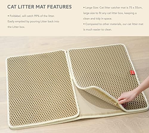 doxie's Premium Cat Litter Mat, Cat Litter Box Mat Scatter Control, Waterproof Double Layer, Large Size 75 x 55 cm (Biege, XL)