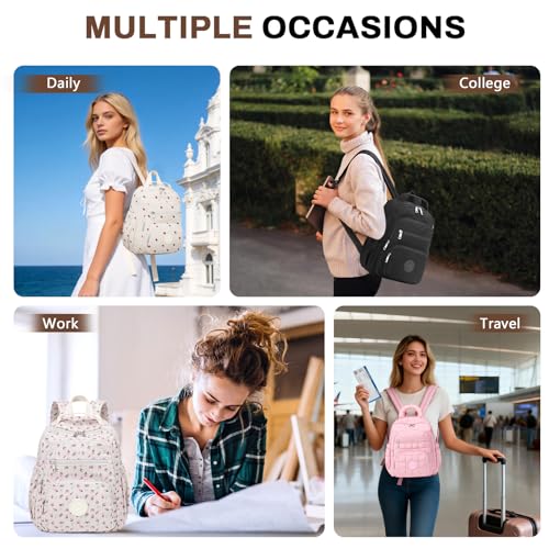 Image of Sisipoet Mini Backpack for Women, Corduroy Small Backpack for Ladies Bookbag Purse for Women with Handy Wallet and Luggage Strap,Beige Strawberry
