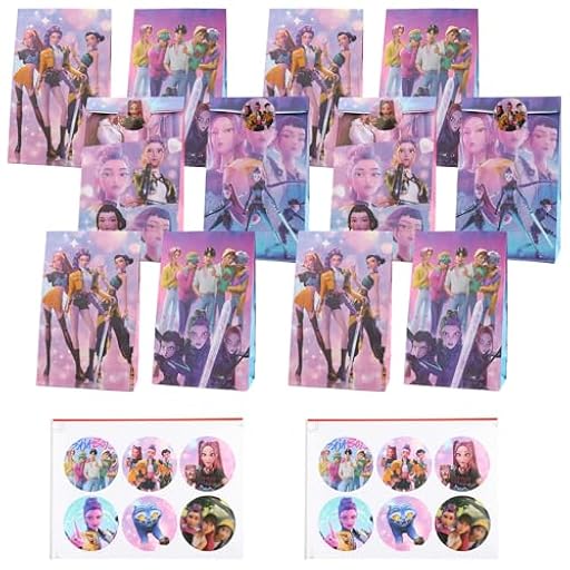 12 Bolsas de Regalo para Fiesta K-pop Dem0n Hun-ters | ¡Incluye 12 Pegatinas! | Ideal para Cumpleaños, Navidad, Fiestas Infantiles y Eventos | Ya disponible en tu tienda friki favorita! En mundofriki.es!