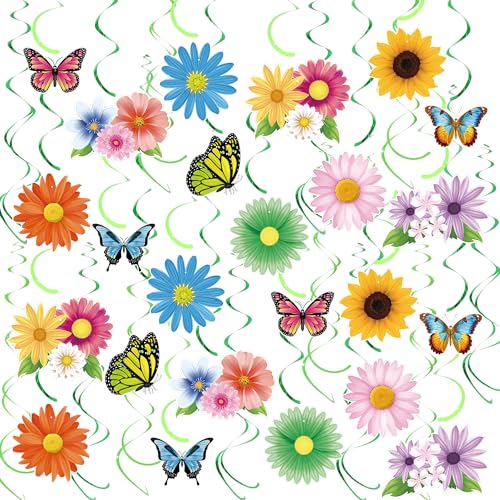 60 PCS Spring Hanging Swirls Flowers Butterfly Hanging Decorations Sunflower Ceiling Decor for Spring Summer Baby Shower Birthday Wedding Party Decoration