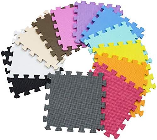 meiqicool Foam Play mat playmat Foam Play Tiles Interlocking Play mat Baby Play mats for Kids Floor mats for Children Foam Jigsaw mat Baby Puzzle mat 18 Pieces Rug Crawl Black-Beige-Grey DJL - 3