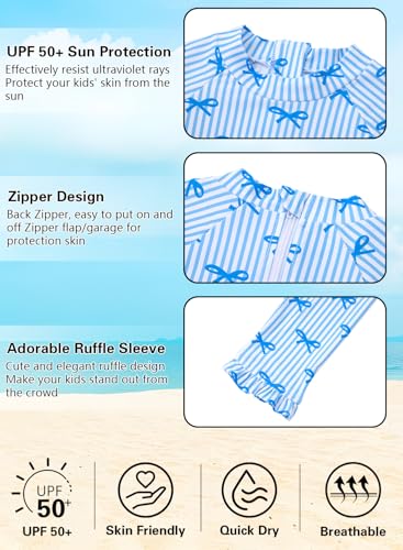 Image of Alakuoti Long Sleeve One Piece Ruffle Swimsuit for Toddler Girls Baby Girl Rashguard Shirt with UPF 50+ Sun Protection