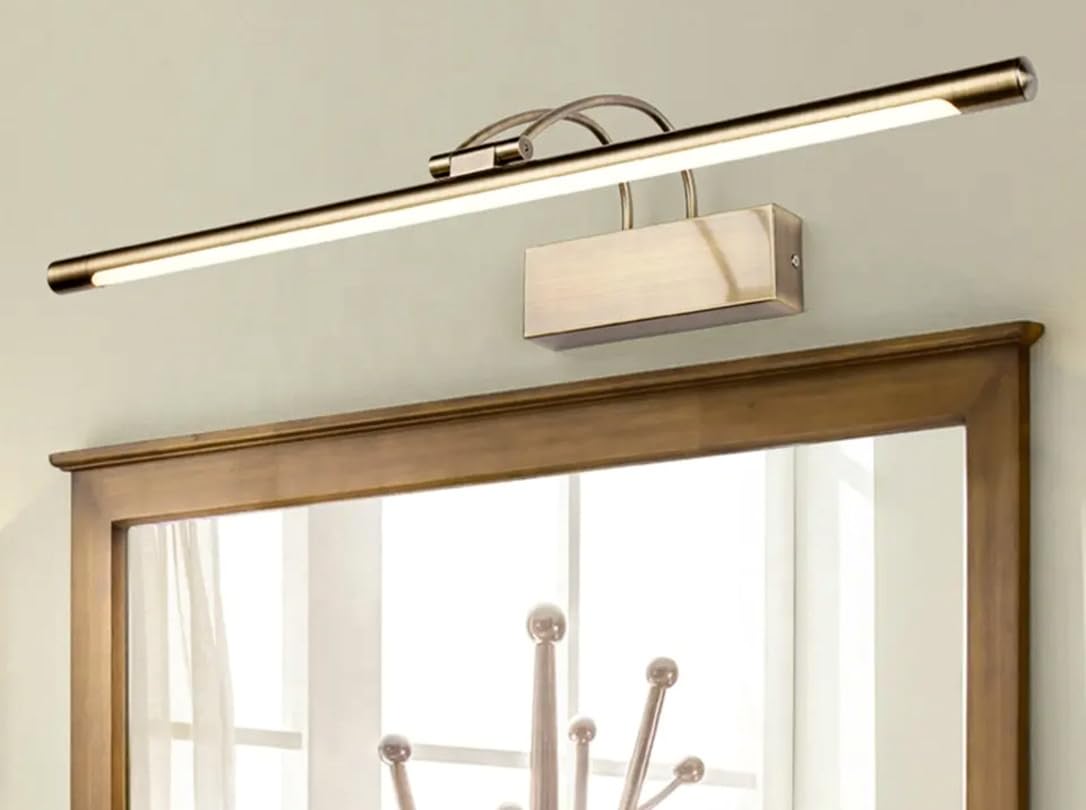 Aplique LED de pared para cuadros, espejos, murales, 12W estilo tradicional, luz cálida 3000K, bronce antiguo, articulado. 54cm, con interruptor