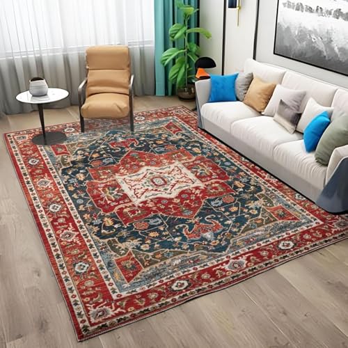 AAFUOO Tappeto Orientale, Tappeto Tradizionale per Soggiorno, Sala da Pranzo, Tappeto da Soggiorno in Stile Etnico Persiano Vintage, Tappeto Antiscivolo per Camera da Letto, Rosso 40 x 60 cm
