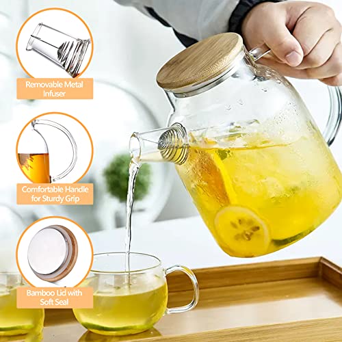Glass Teapot Stovetop & Microwave Safe,Glass Tea Pot With Removable Filter Spout, Glass Teapots With Bamboo Lid, Teapot For Loose Leaf And Blooming Tea And Fruit Tea (34Oz) #TOP2