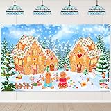 Avezano Christmas Gingerbread House Backdrop Winter Merry Xmas Gingerbread House Banner Gingerbread Christmas Banner for Kids Newborn Baby Shower Birthday Party Decorations (6x3.6ft)