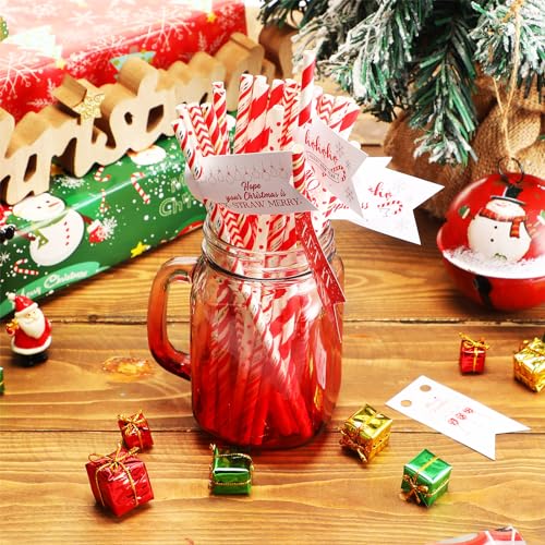 50 pitillos de papel navideños rojo y blanco Hushee miniatura 5