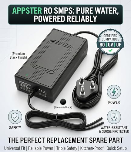 Image of Universal 24V 2.5A RO SMPS Power Supply Adapter | Heavy-Duty AC-DC Spare Part for All Domestic & Commercial RO, UV, UF Water Purifiers | Water-Resistant, Surge Protection, 3-Pin Plug (Black)
