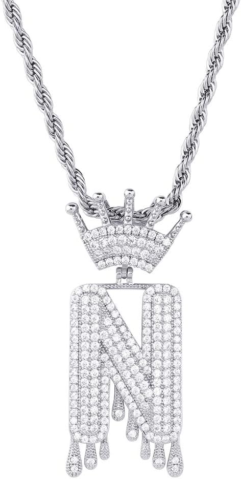 HechuangGold Initial Letter Necklace for Women Men Iced Out Simulated Diamond Name Chain Necklace, Cubic Zirconia