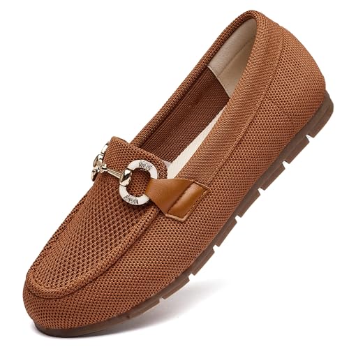 Image of Women's Knit Slip On Loafers - Breathable Mesh Flats with Memory Foam Insole & Arch Support, Non-Slip Comfortable Shoes for Work Office Commute, Driving, Casual Daily Walking (Wide Foot Friendly)