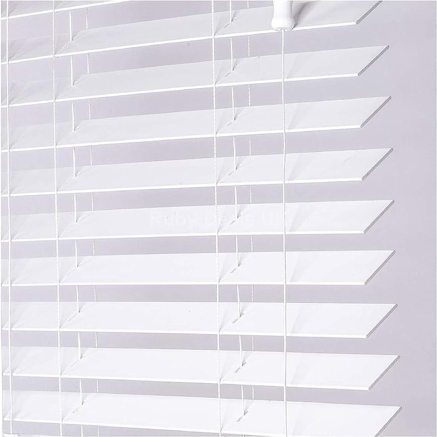 Home In Style 4U Custom Made To Measure Faux Wood Venetian Blinds with string 50mm Slats Easy Fit Child Safe Home Office Window Blinds-White, W195cm x L150cm