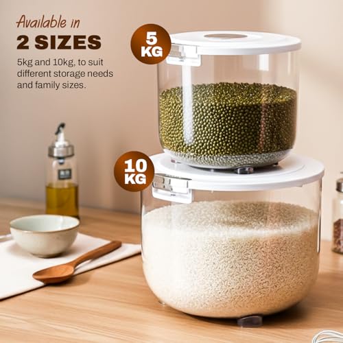 Image of Zuhi Airtight Rice Storage Dispenser Container | Moisture-Proof BPA-Free Food Storage Jar for Rice, Cereals, Grains & Pulses | Transparent Grocery Container with Flip Lid & Measuring Cup (10 Kg)