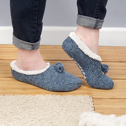 Image of BambooMN Adult Women Super Soft Warm Cozy Fancy Yarn Slippers Non-Slip Lined Socks, Indoor Comfy House Slippers, 3 Pairs