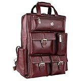 Genuine Leather Executive Backpack-Premium Brown Laptop Bag with Multiple Compartments, Trolley Straps, Adjustable Shoulder Straps-Perfect for Professionals and Students-Ideal Gift