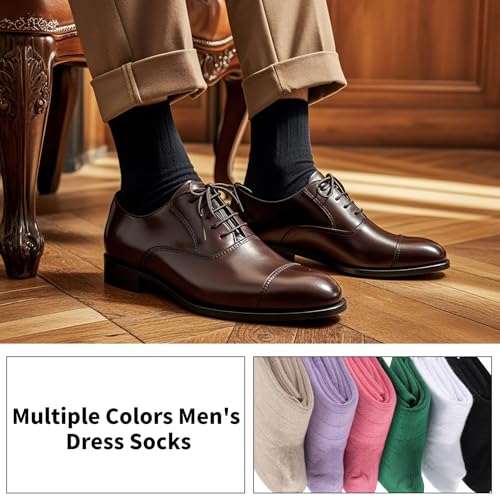 Men's Dress Socks Solid Colors Comfy Crew Cotton Dress Socks for Men Thin Lightweight Anti Odor Size 10-134