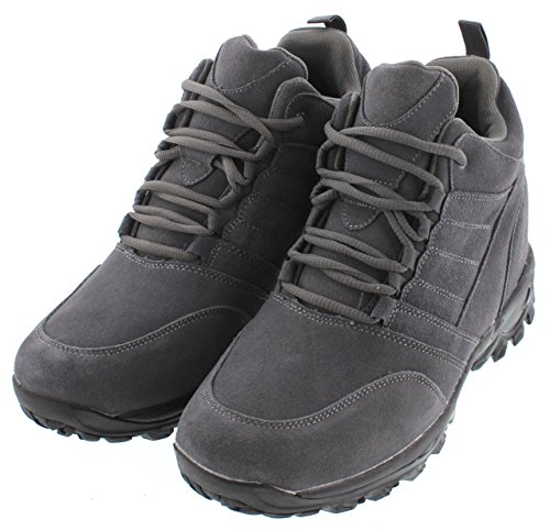 CALTO Men's Invisible Height Increasing Elevator Shoes - Grey Suede Lace-up Hiking Boots - 4 Inches Taller - H0032 - Size 11 D(M) US3